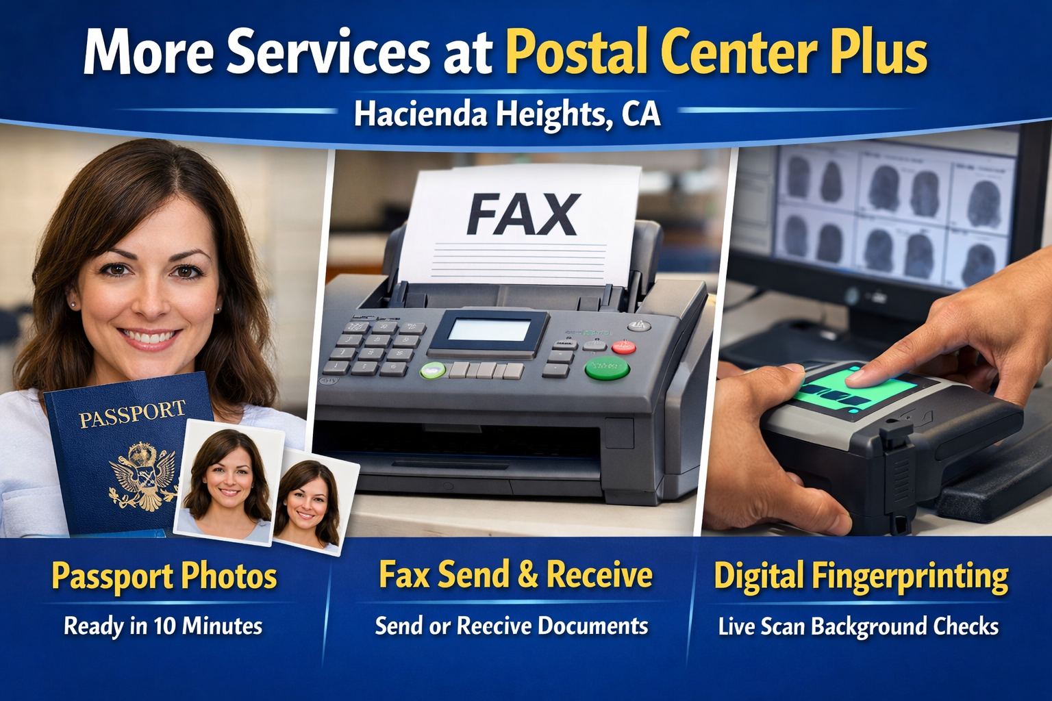 Passport Photos, Fax Service and Digital Fingerprinting in Hacienda Heights CA